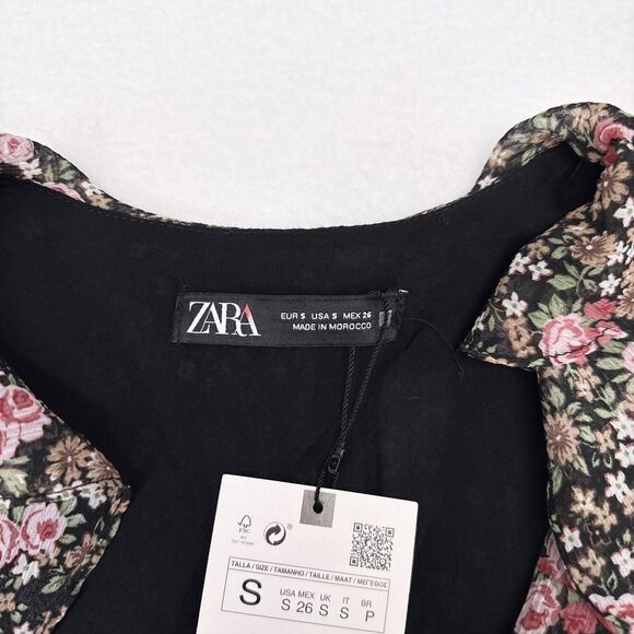 Zara Dress Size Small Multicolor Floral Ruffle Trim 3/4 Sleeves Flowy Shift NEW - Picture 6 of 11